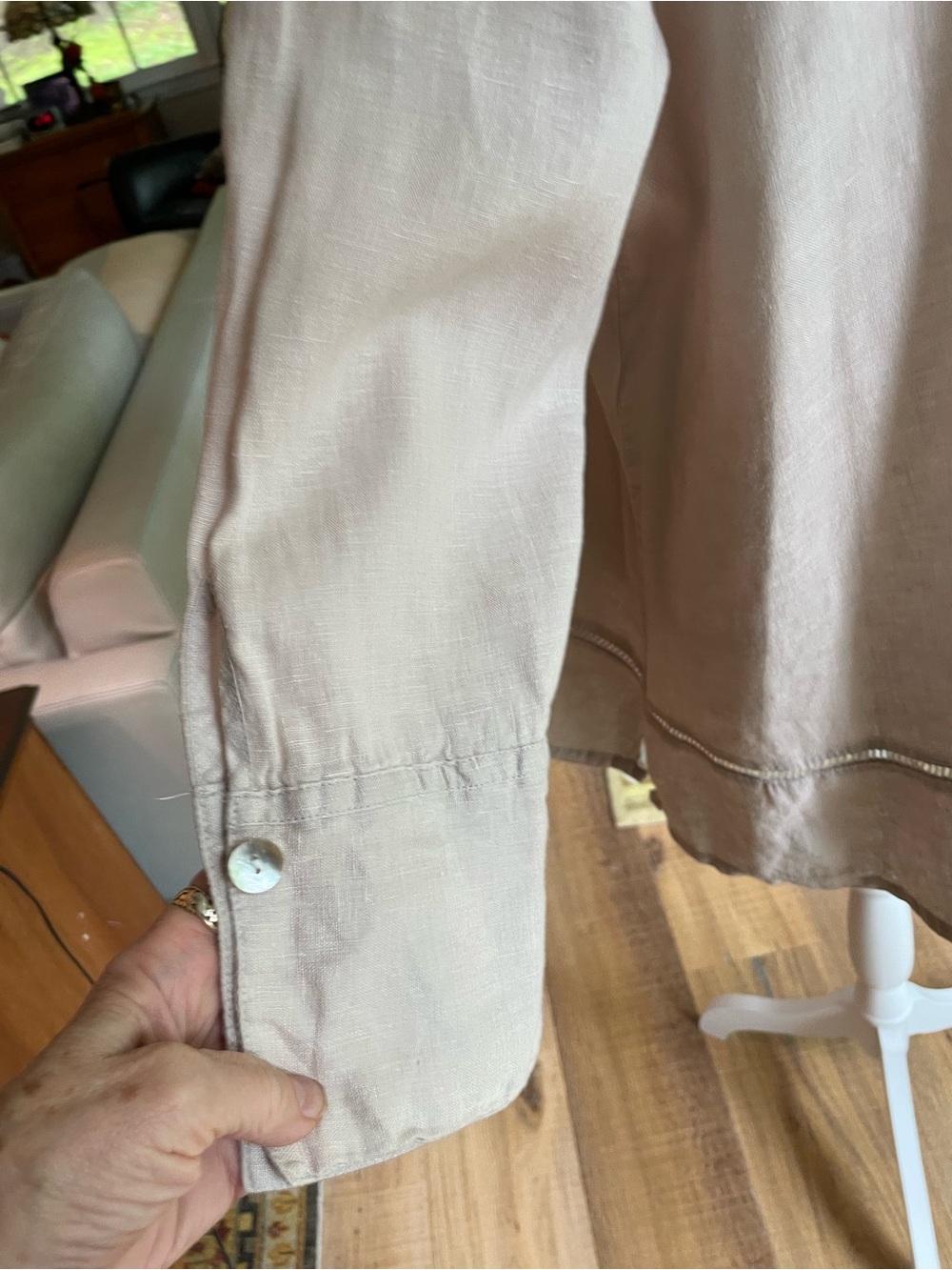 Light Beige Button-Front Linen Tunic Shirt/Jacket Top M/L - Picture 5 of 9